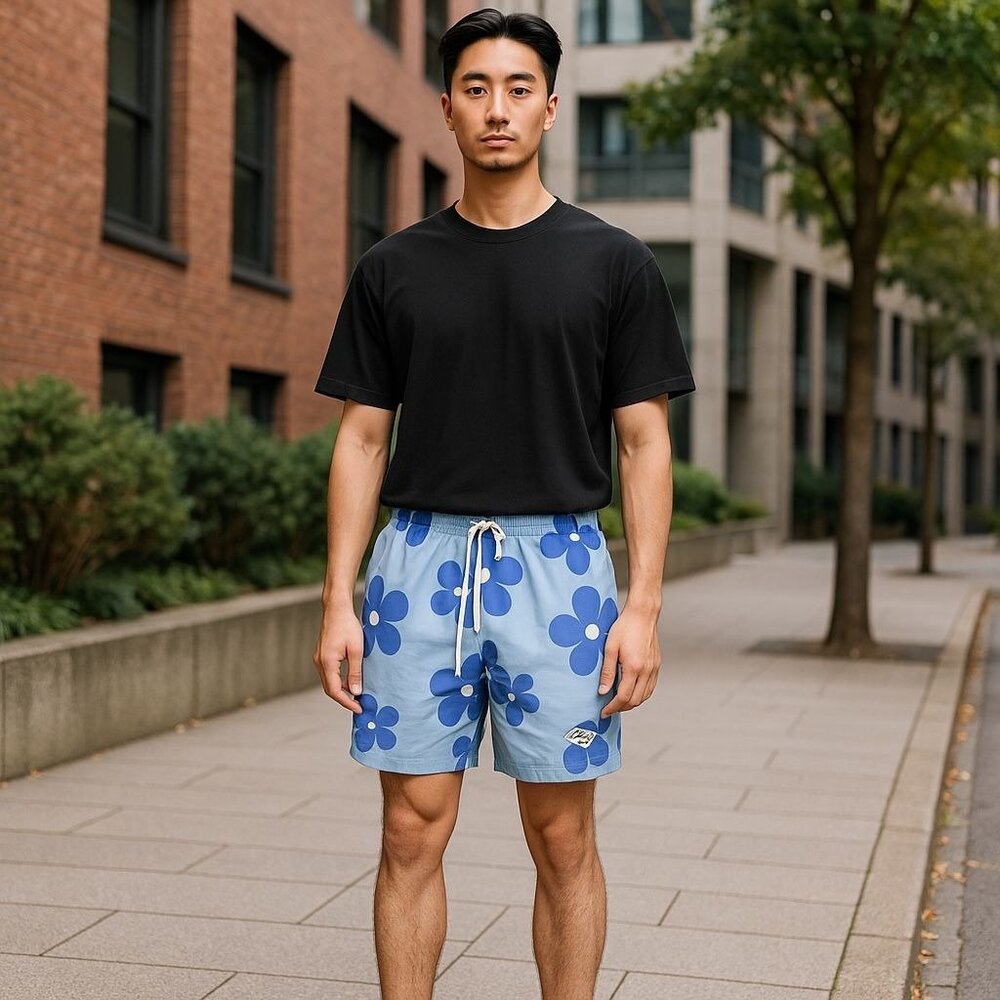 PACSUN Men Blue Flower Swim Trunks SMALL